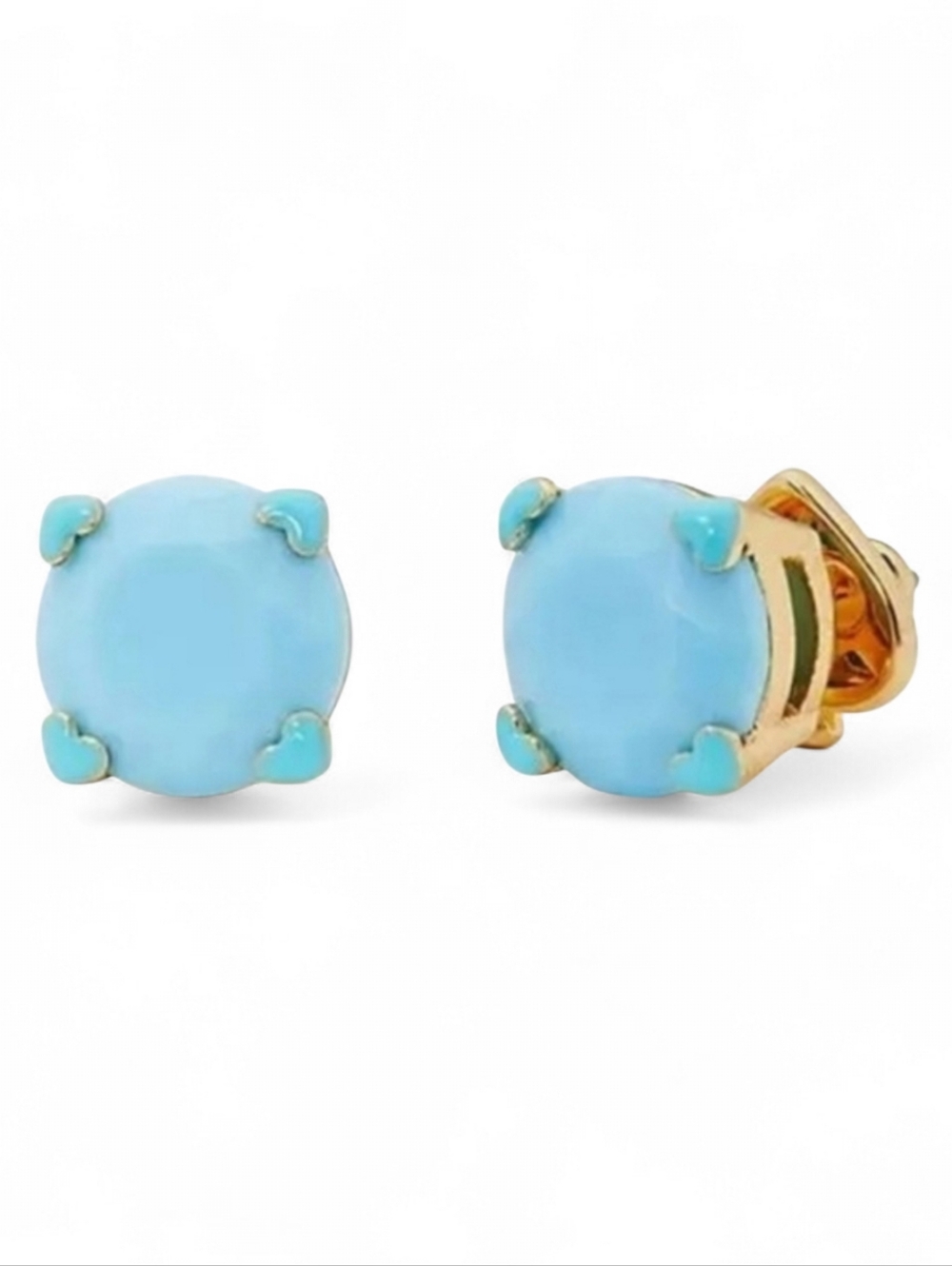 Kate Spade Turquoise Round Stud Earrings Accented w/ Heart Shaped Prongs HTF